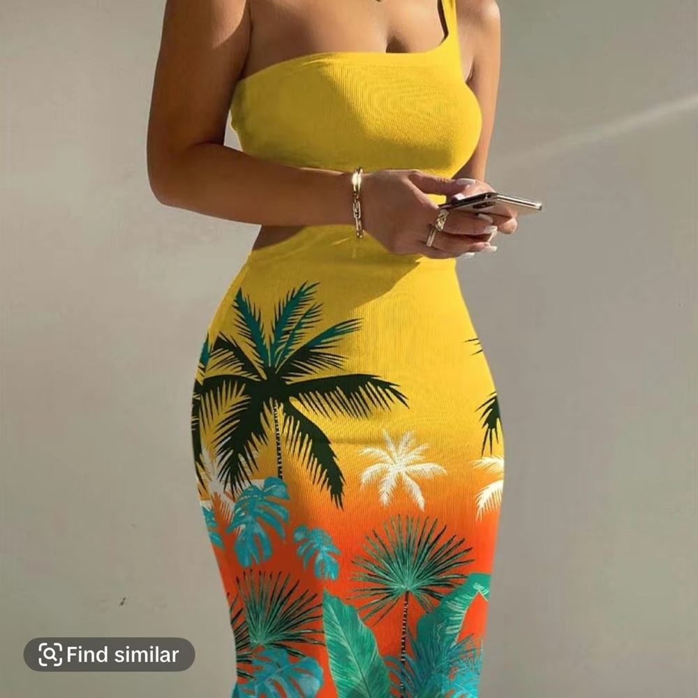Vibrant Yellow and Orange One Shoulder Bodycon Dress